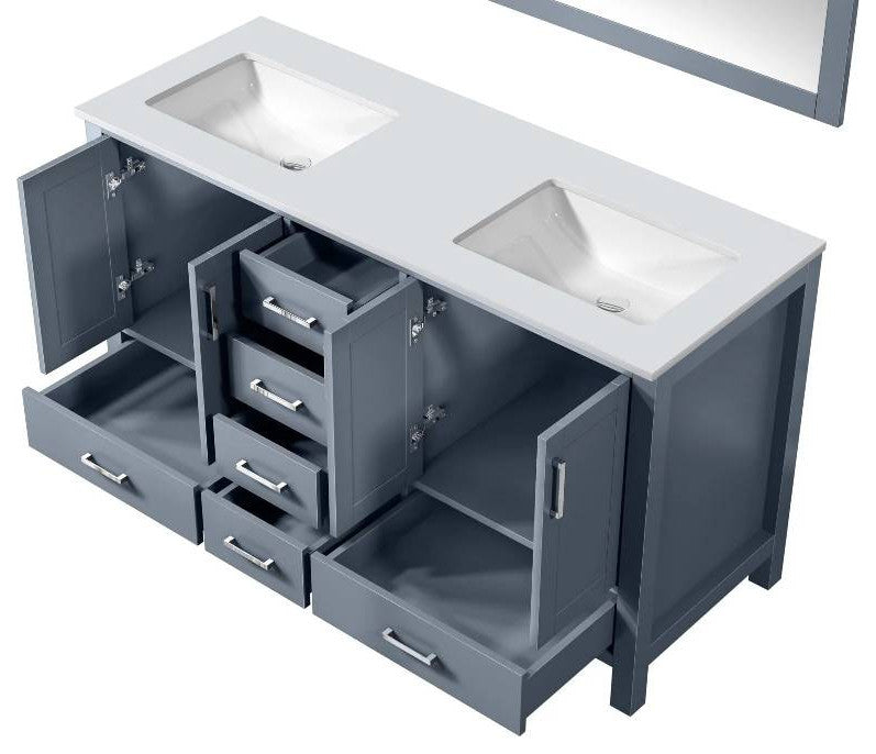 Jacques 60" Dark Grey Double Sink Vanity with Quartz Top, No Mirror