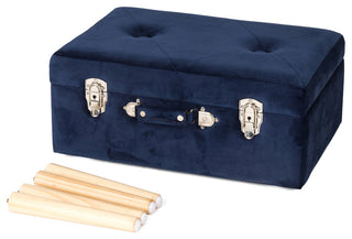 19.70" Navy Blue Velvet Upholstered Storage Stool