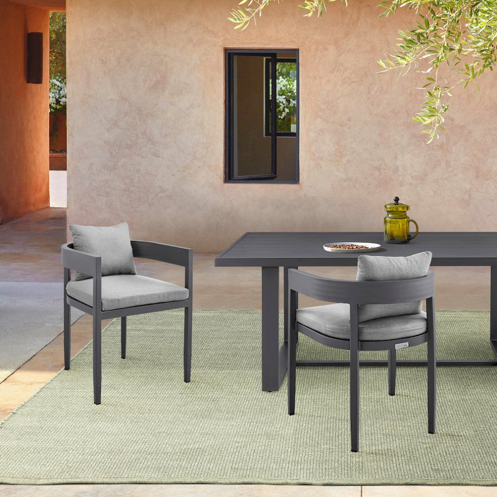 Menorca Outdoor Patio Dining Chairs in Aluminum with Gray Cushions - Set of 2