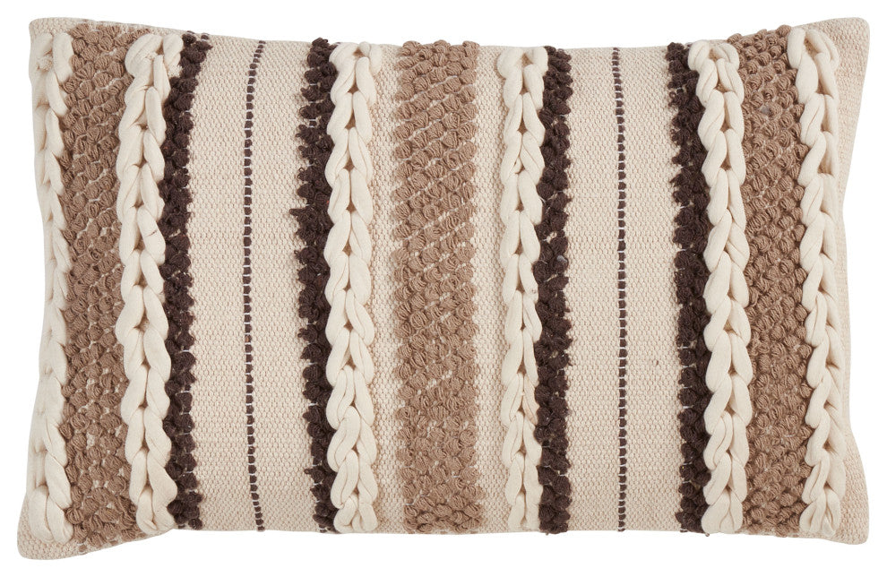 Striped WovenThrow Pillow, Ivory, 13"x20", Down Filled