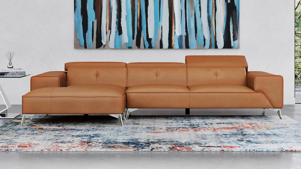 Raj Orange Reclining Leather Sectional, Right Chaise