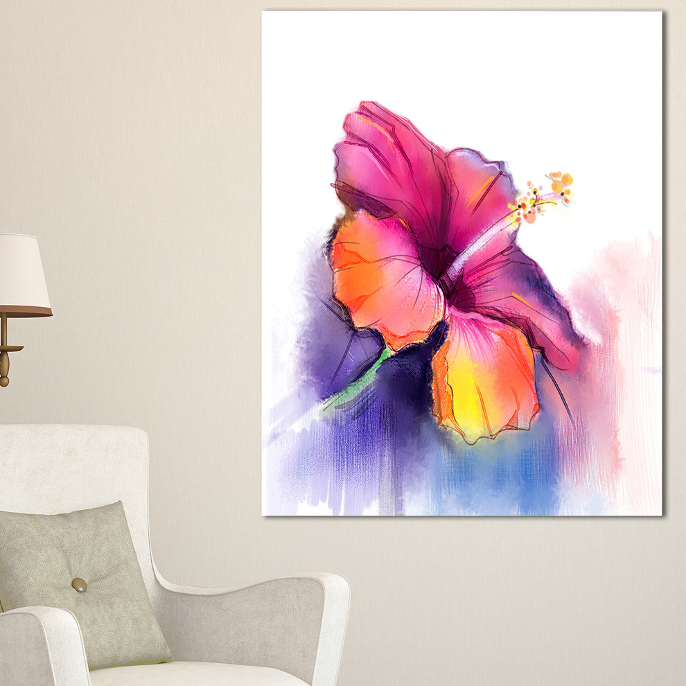 "Red Yellow Hibiscus Flower in Blue" Flower Wall Art, 30"x40"