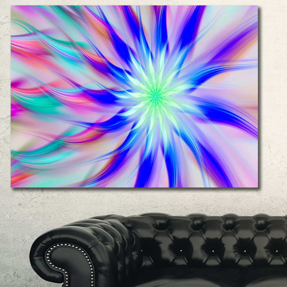 Exotic Blue Fractal Spiral Flower, Abstract Canvas Art Print, 40x30