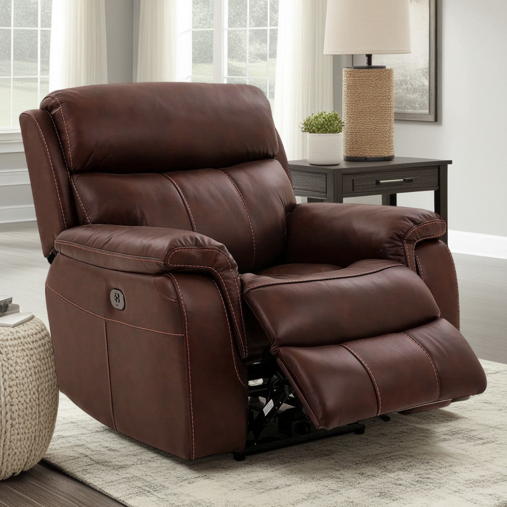 Montague Dual Power Recliner Chair, Brown Genuine Leather
