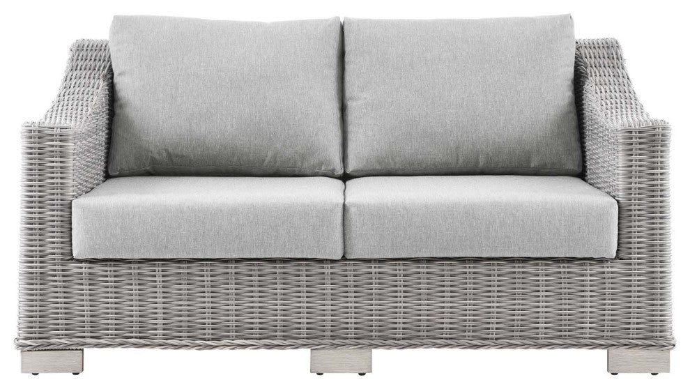 Lounge Loveseat Sofa, Rattan, Wicker, Gray, Modern, Outdoor Patio Bistro