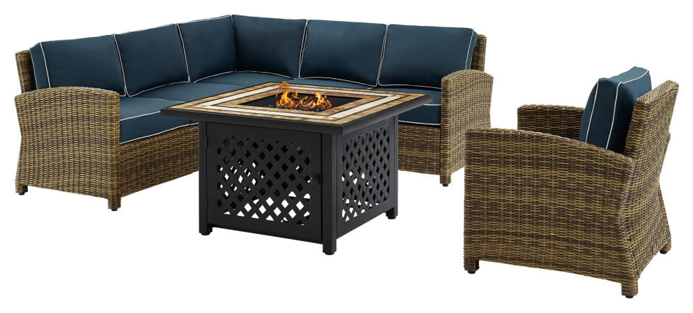 Bradenton 5-Piece Outdoor Wicker Seating Set With Cushions, Navy