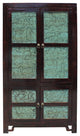 Chinese Distressed Turquoise Brown Large Armoire Wardrobe Cabinet cs2708