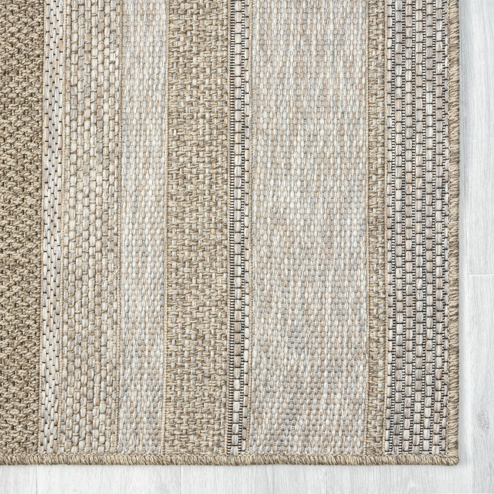 Paolo Modern Striped Brown Indoor Outdoor Area Rug, 5'' x 7''
