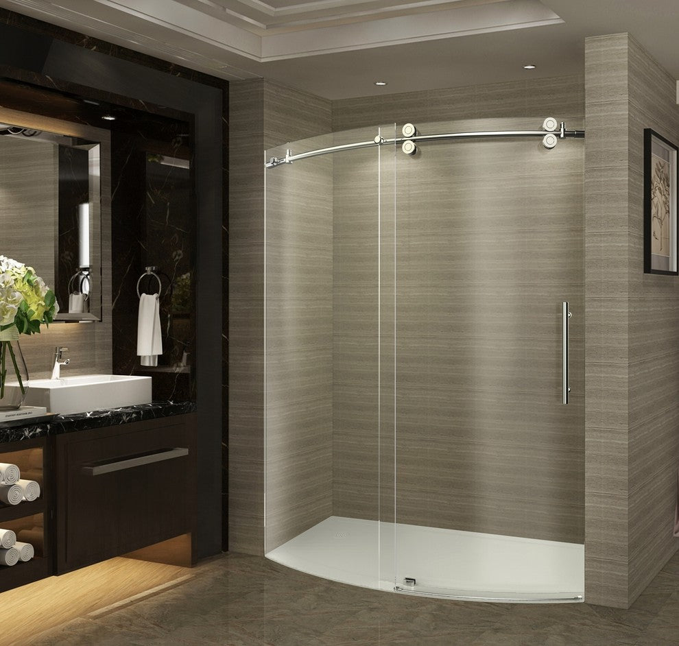 ZenArch 56-60"x75" Frameless Bowfront Sliding Shower Door, Chrome, Right Open