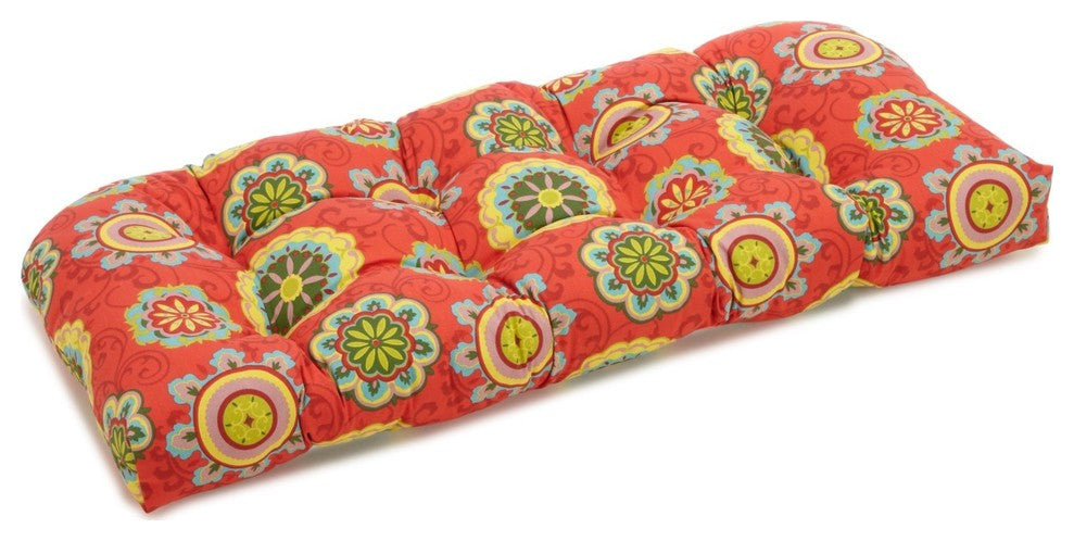 42"x19" U-Shaped Tufted Settee/Bench Cushion, Farrington Terrace Grenadine