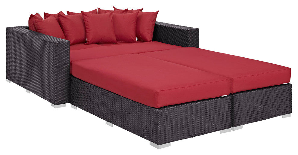 Espresso Red Convene 4-Piece Outdoor Patio Daybed