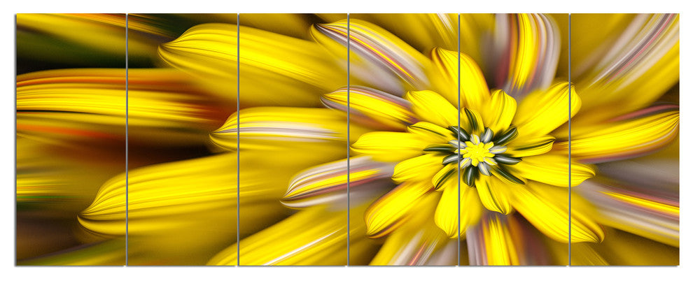 Massive Yellow Fractal Flower, Floral Canvas Art Print, 70"x28", 6 Panels