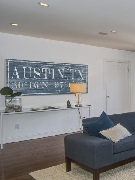 "Austin, TX" Painting Print on White Wood, 60"x20"