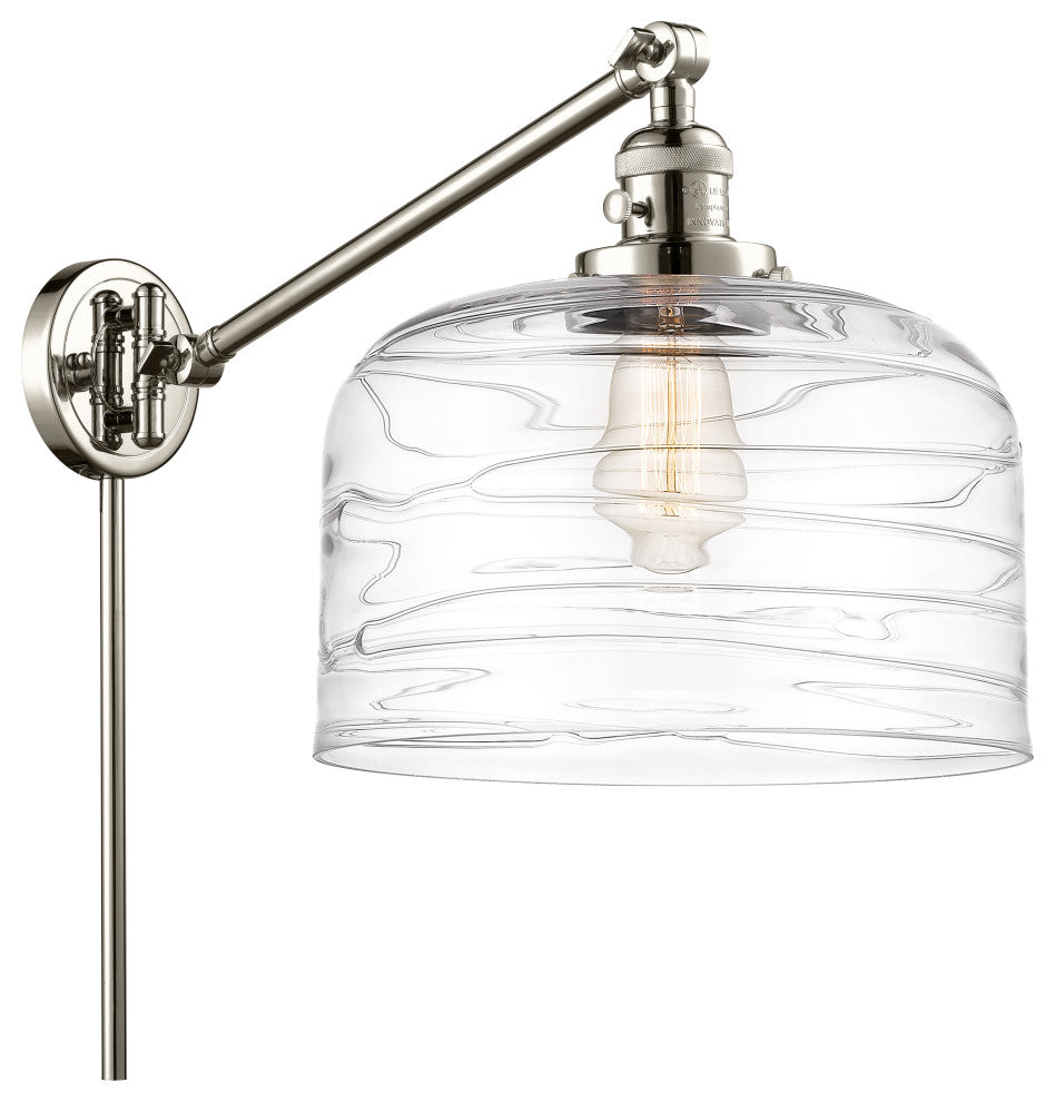 Bell Swing Arm With Switch, Polished Nickel, Clear Deco Swirl, Clear Deco Swirl