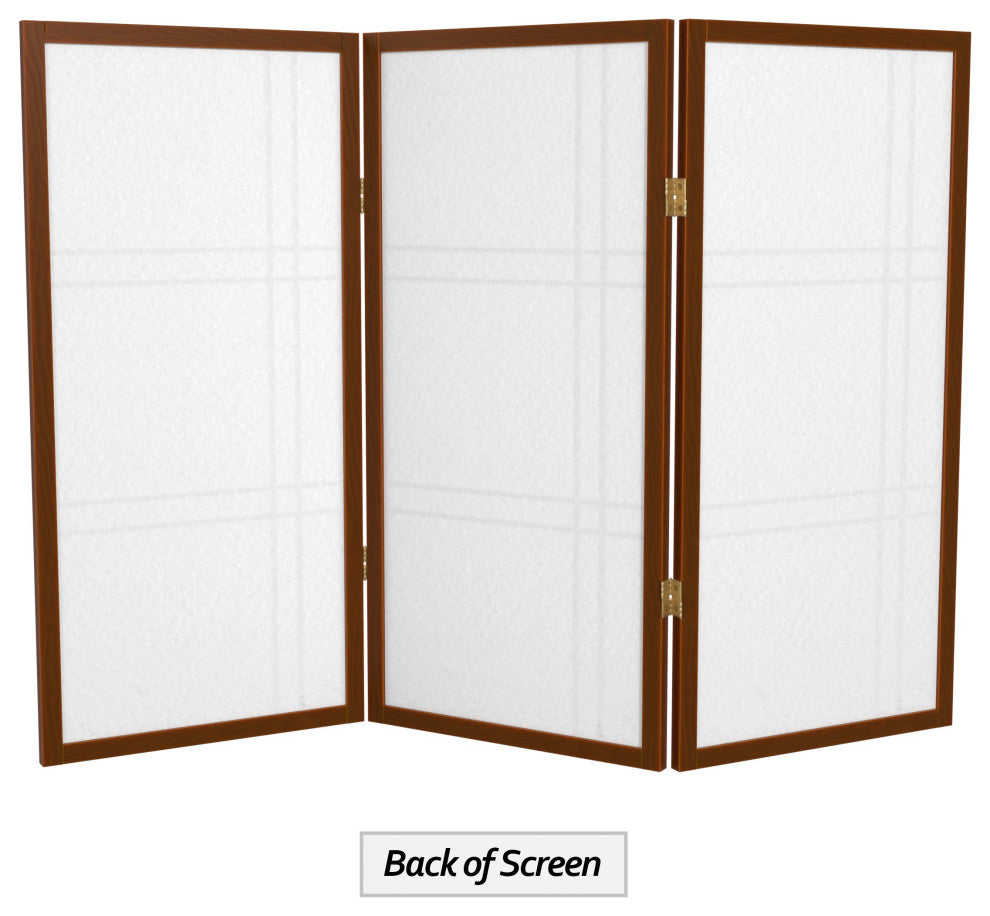 3' Tall Double Cross Shoji Screen, Walnut, 3 Panels