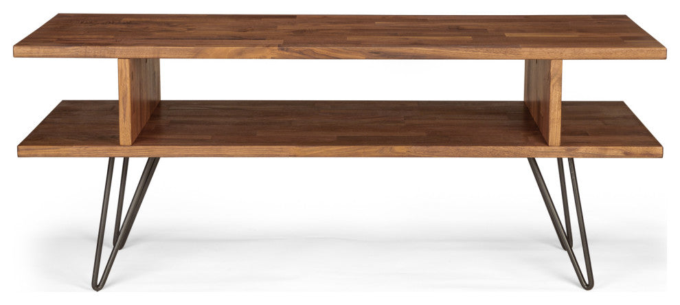 Zuma Modern Coffee Table, Solid Walnut Natural Finish, Black Hairpin Leg