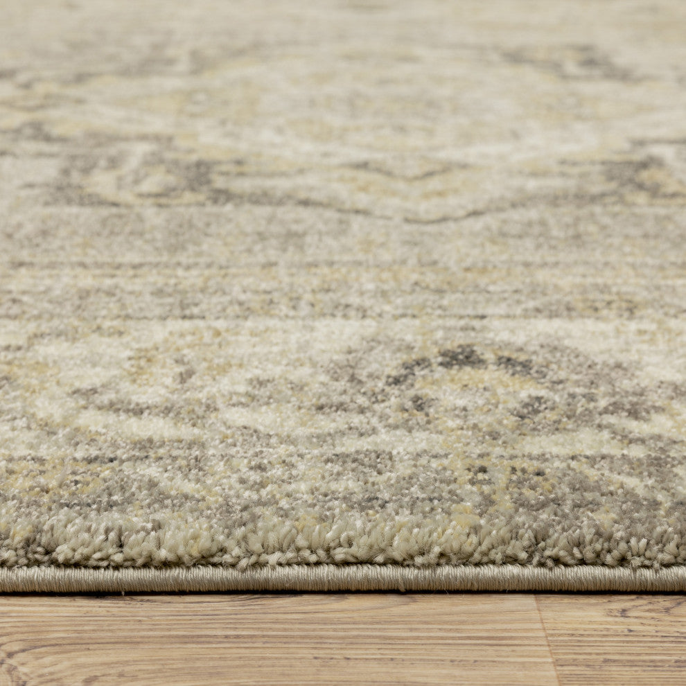 Fleming Vintage Medallion Beige and  Grey Area Rug, 7'10"x10'10"