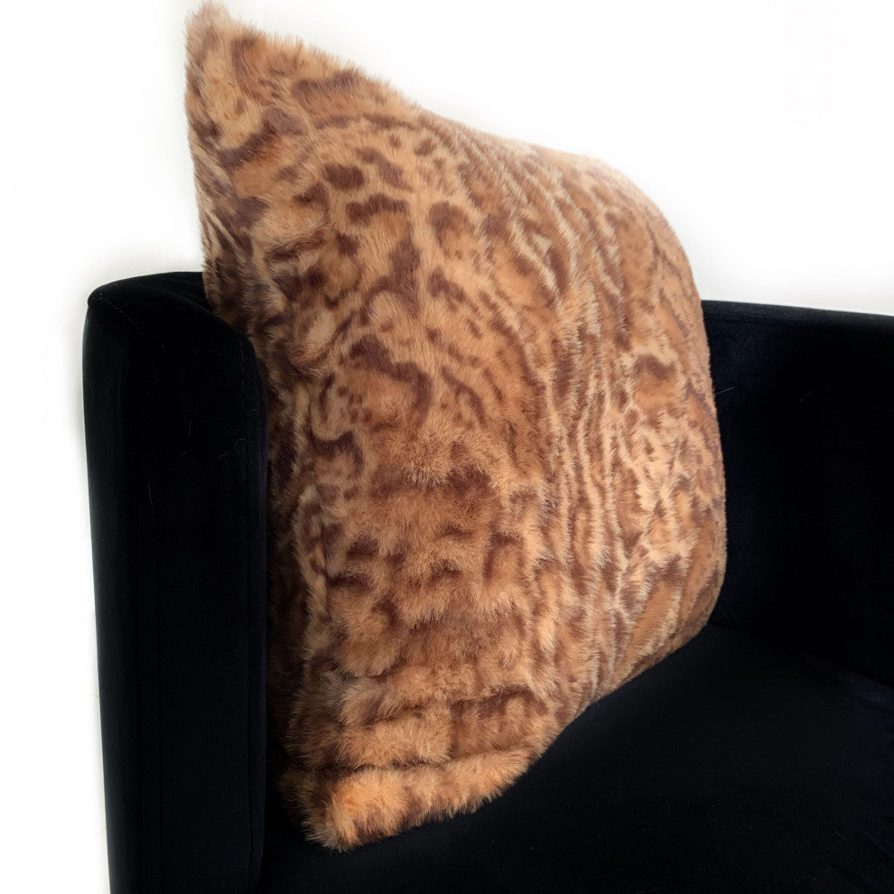 Plutus Brown, Beige Jungle Cat Animal Faux Fur Luxury Throw Pillow, 20"x30"