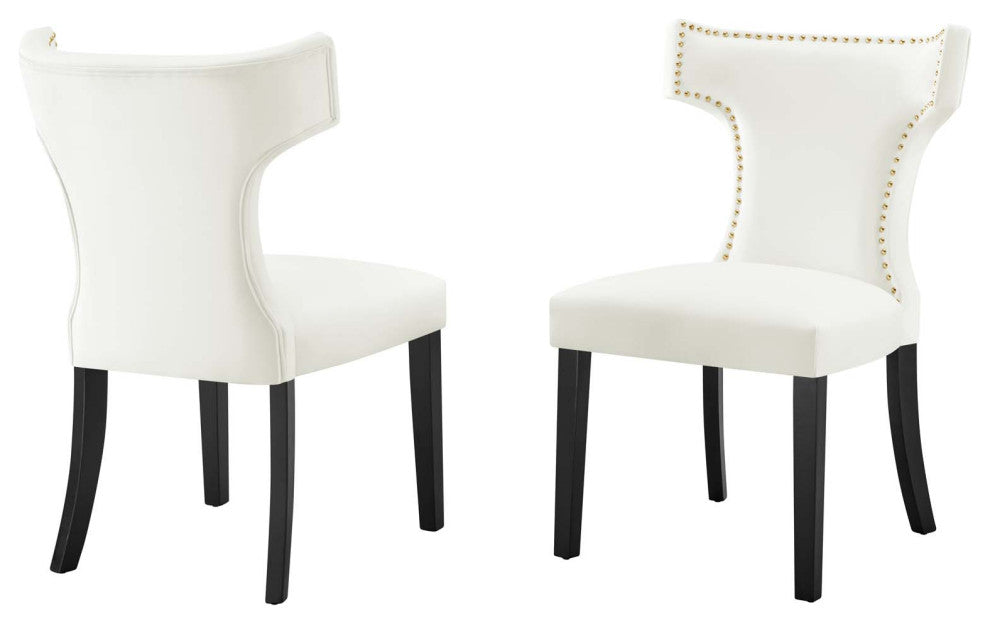 Dining Chair, Nailhead, Set of 2, White, Velvet, Modern, Bistro Hospitality