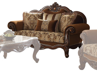 ACME Jardena Loveseat with 4 Pillows, Fabric and Cherry Oak