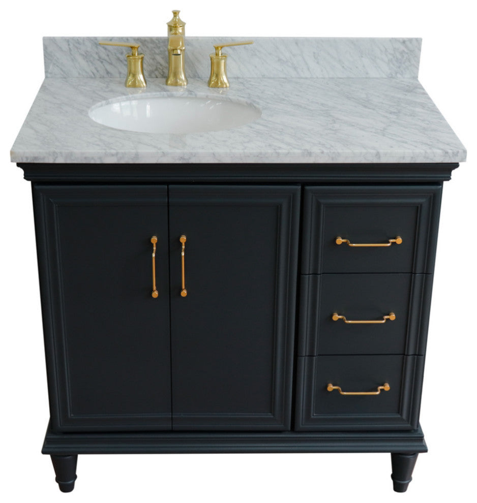 37" Single Vanity, Dark Gray Finish With White Carrara