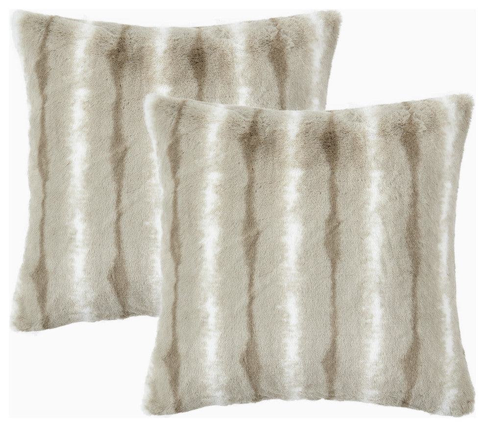 Amanda Stripe Faux Fur 2 Piece Pillow Shell Sets, Oatmeal, 20"x20"
