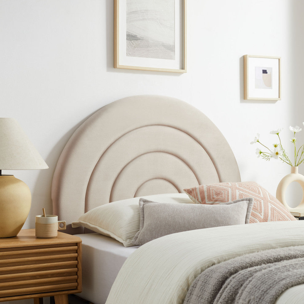 Solana Arched Performance Velvet Twin Headboard, Almond