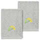 Linum Home Turkish Cotton Daisy 2-Piece Embellished Washcloth Set, Light Gray