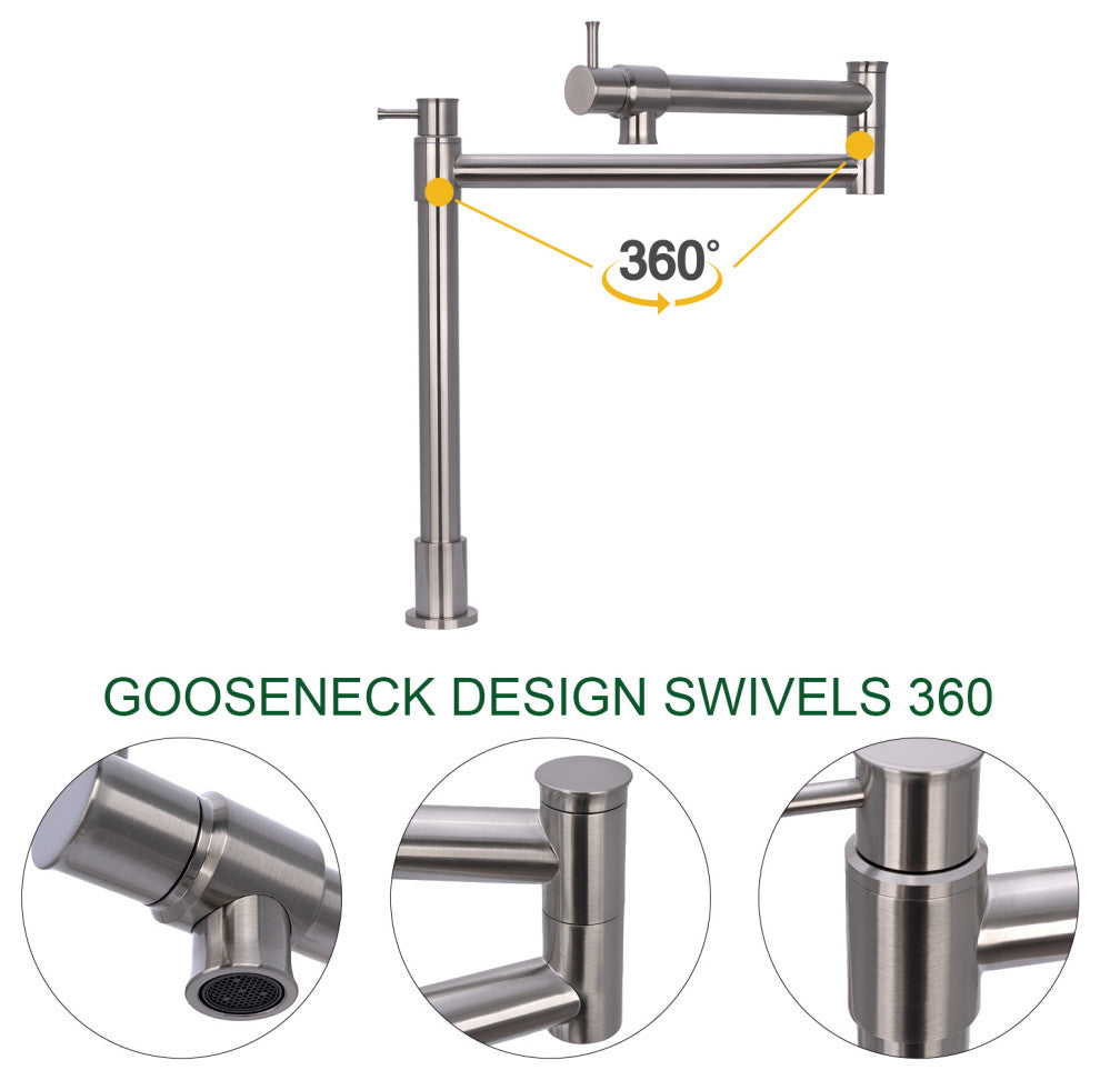 Copper Pot Filler Kitchen Faucet Deck-Mounted, Brushed Nickel