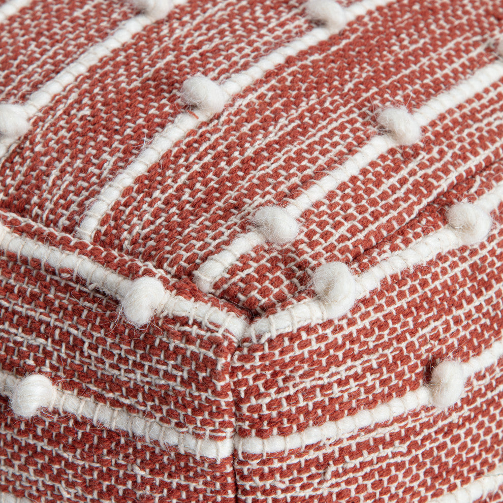 Surin 22" x 22" x 16" Red and Ivory Pouf