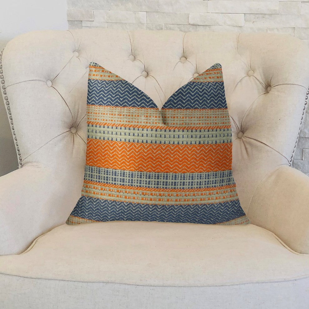 Anastasia Orange Navy and Cream Handmade Luxury Pillow, 20"x36" King