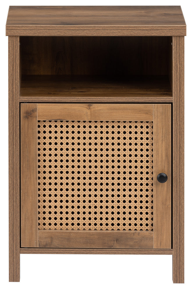 Melamine Board Nightstand with Door and Exterior Shelves