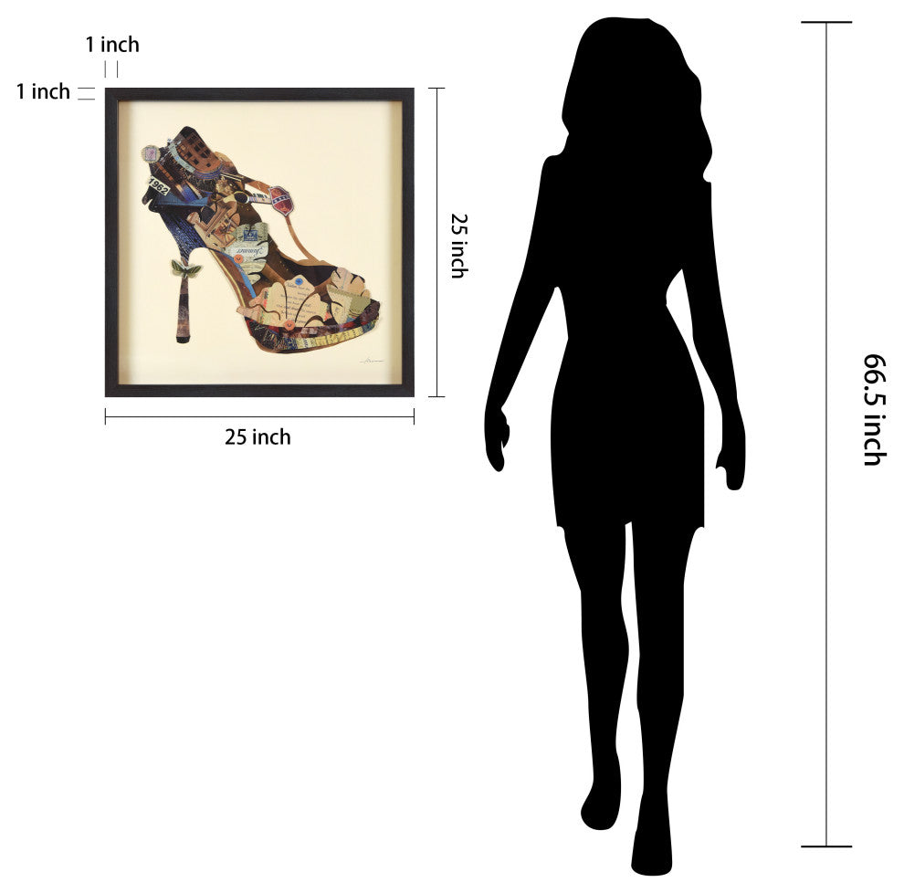 High Heeled Hand Made Dimensional Collage Framed Wall Art Under Glass