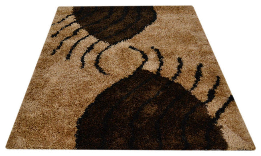 Shaggy Hand Tufted Modern Oriental Shag Area Rug, Brown, 8x10'