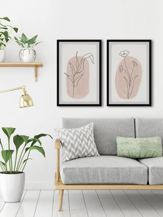Poppy Black Lines Diptych, 2-Piece Set, 16x24 Panels