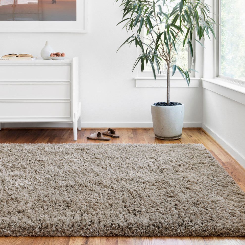 Hand Tufted Polyester Mila Shag Area Rug by Loloi II, Taupe, 2'3"x3'9"