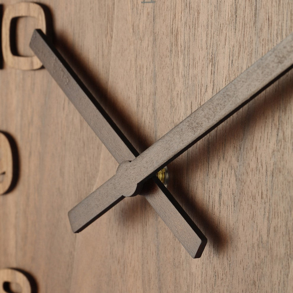 Wood Wood Medium Round Wall Clock, Brown, Battery Operated