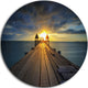 Illuminated Wooden Bridge In Sunlight, Sea Pier Disc Metal Artwork, 11"