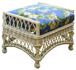 Bar Harbor Ottoman, White, Wheat Fabric
