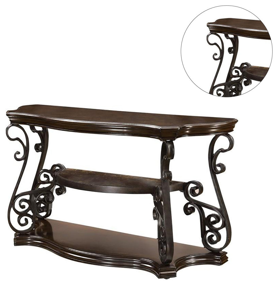 Sofa Table with Tempered Glass Top, Deep Merlot