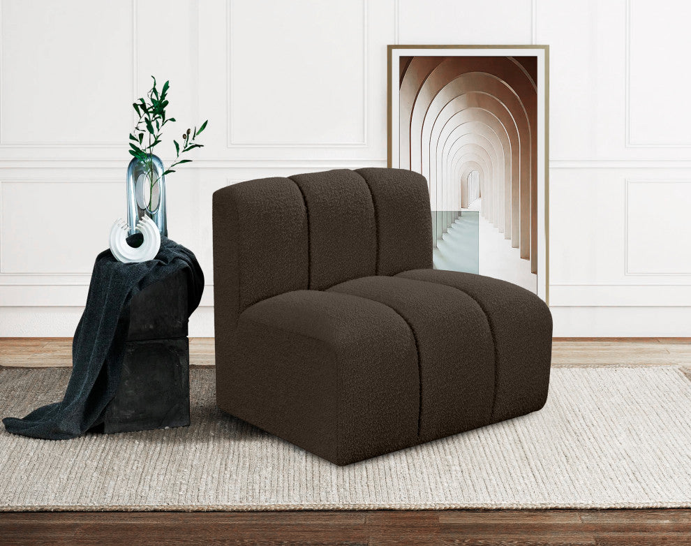 Arc Upholstered Modular Component, Brown, 1-Piece: Straight Chair, Boucle Fabric
