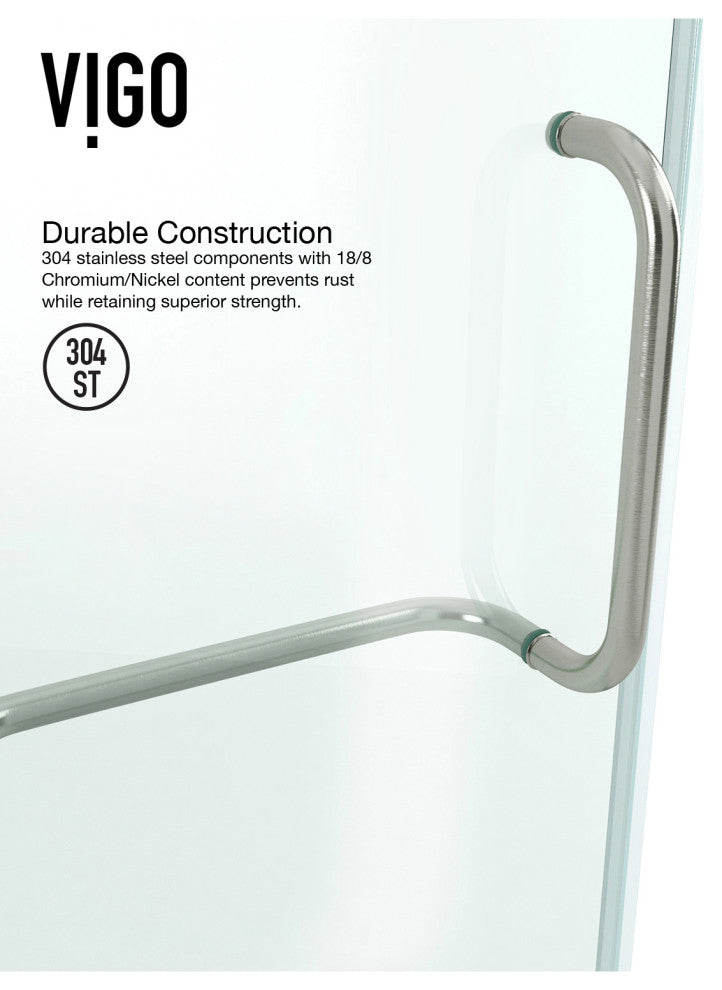 VIGO Monteray 32"D x 48"W x79"H Frameless Shower Enclosure, Nickel, Right Base