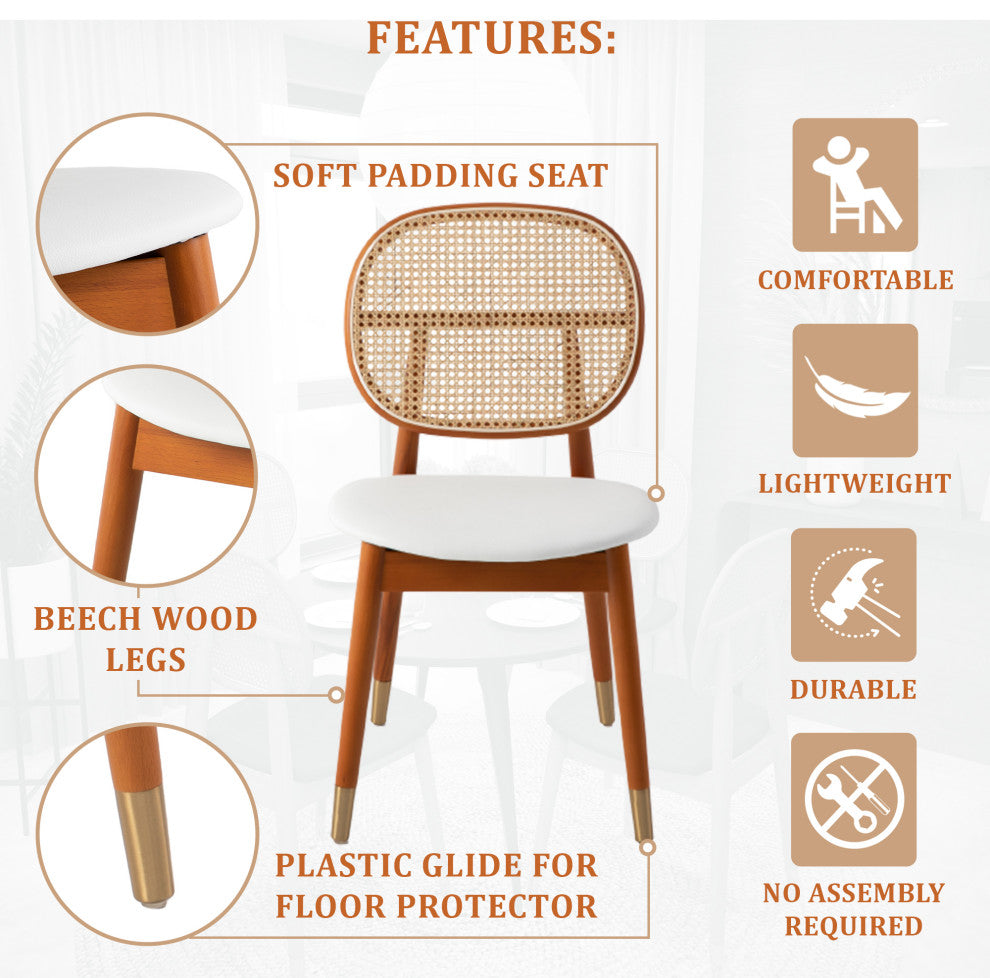 LeisureMod Holbeck Modern Dining Chair with Wood Legs and Wicker Back, White