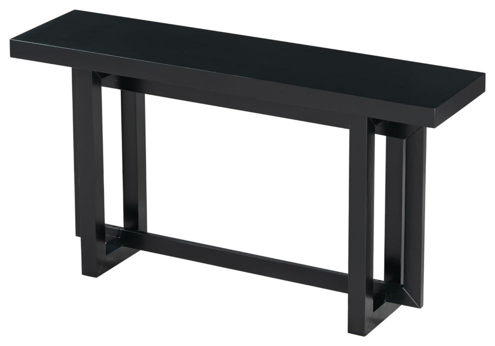 Modern Pine Console Table With Concrete-Style Top & Sleek Angular Base, Black