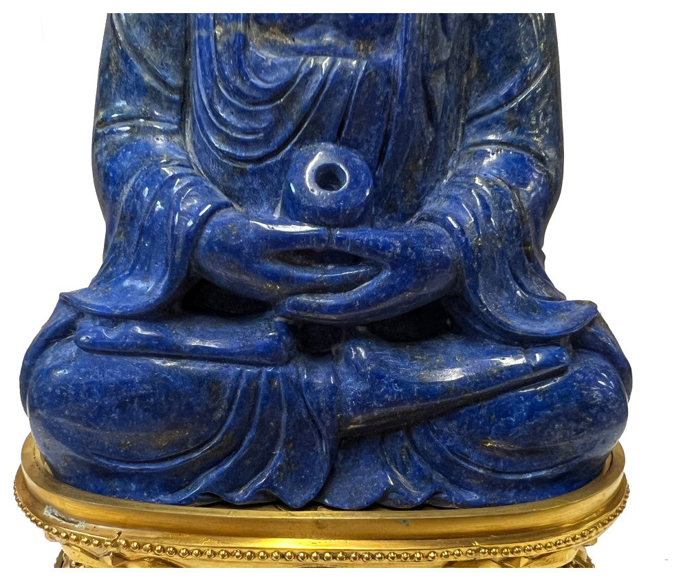 Oriental Blue Gem Stone Carved Sitting Meditation Buddha Statue Hws2553
