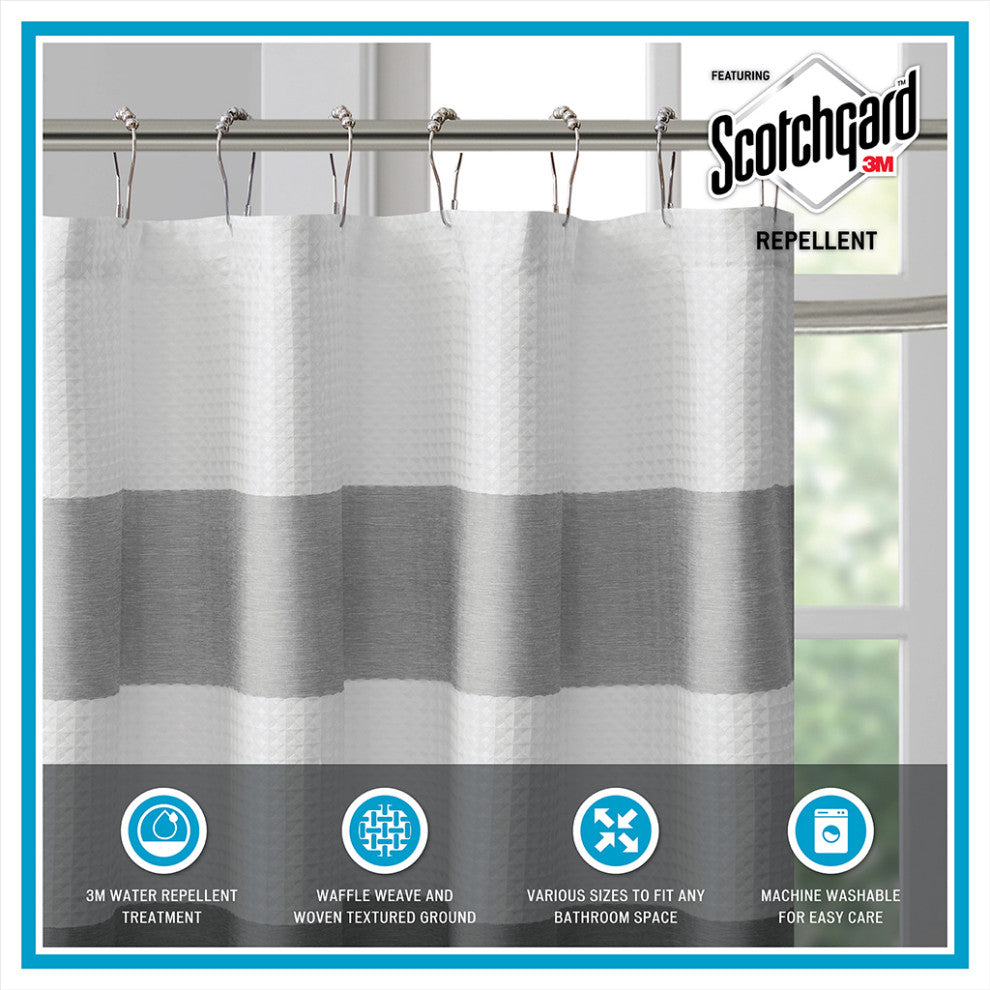 Madison Park Spa Waffle Shower Curtain With 3M Treatment, Grey