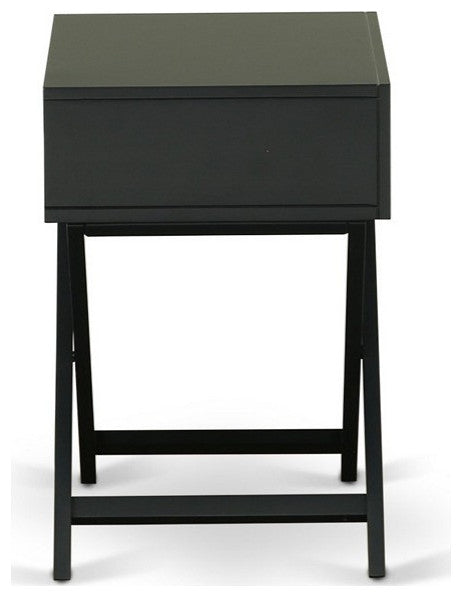 Hamilton Square Night Stand End Table With Drawer, Black Finish