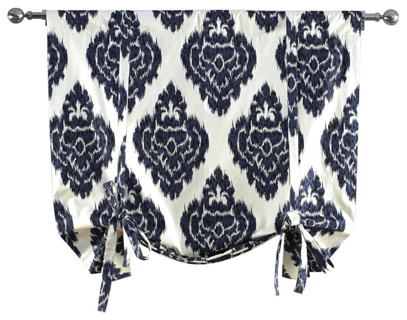Ikat Blue Printed Cotton Tie-Up Window Shade Single Panel, 42W x 63L