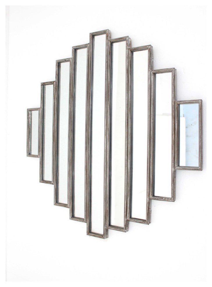 36" X 36" X 2" Silver Rustic Multi Mirrored Wall Sculpture
