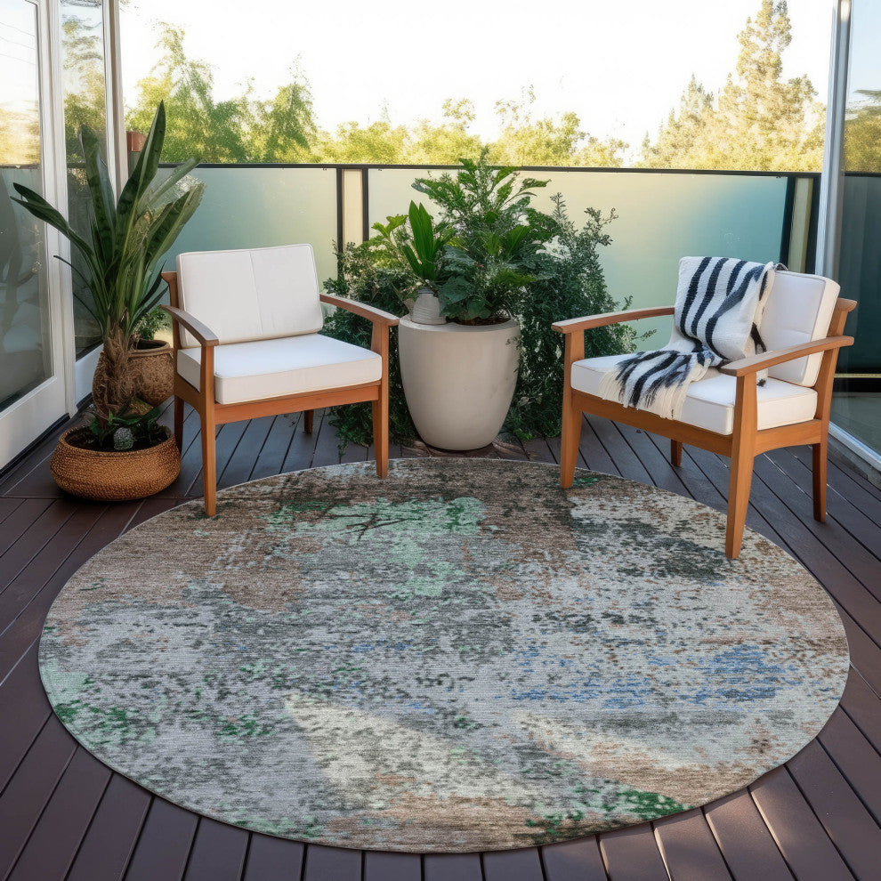 Machine Washable Indoor/Outdoor Chantille ACN1911 Taupe 8' x 8' Round Rug